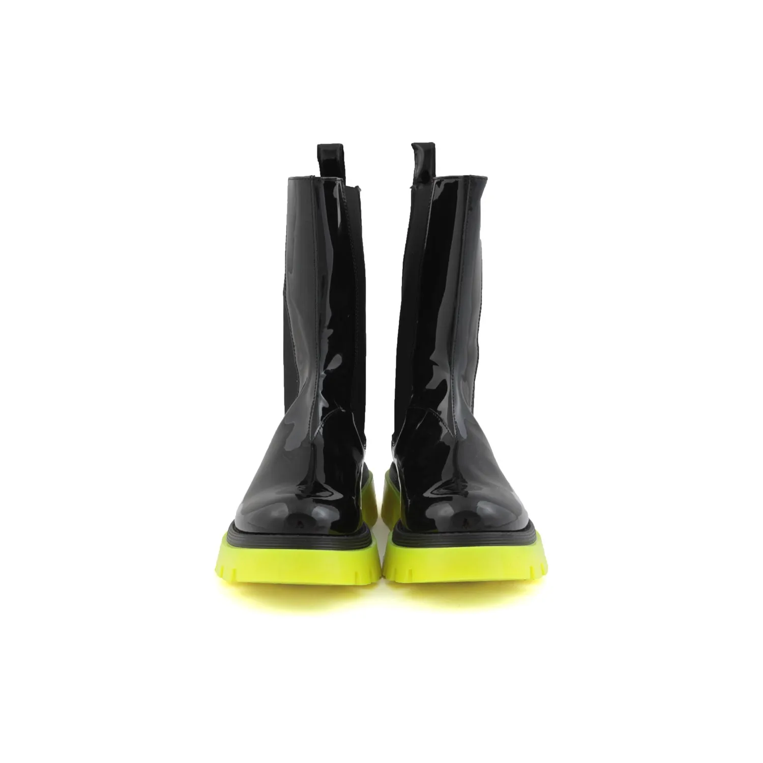Stivali Neri E Giallo Fluo In Pelle