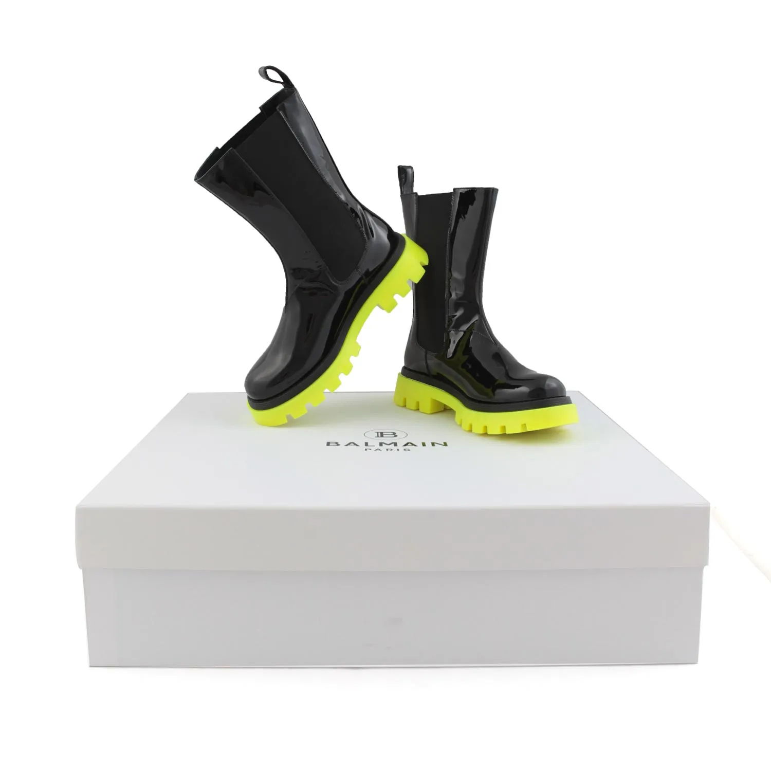 Stivali Neri E Giallo Fluo In Pelle