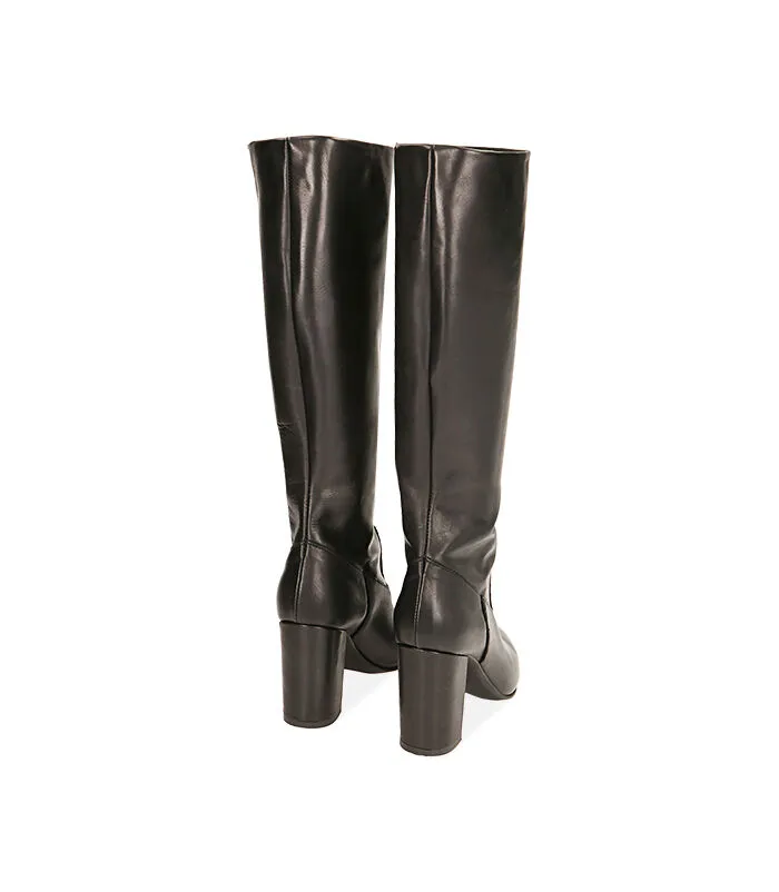 Stivali neri in pelle, tacco 9 cm
