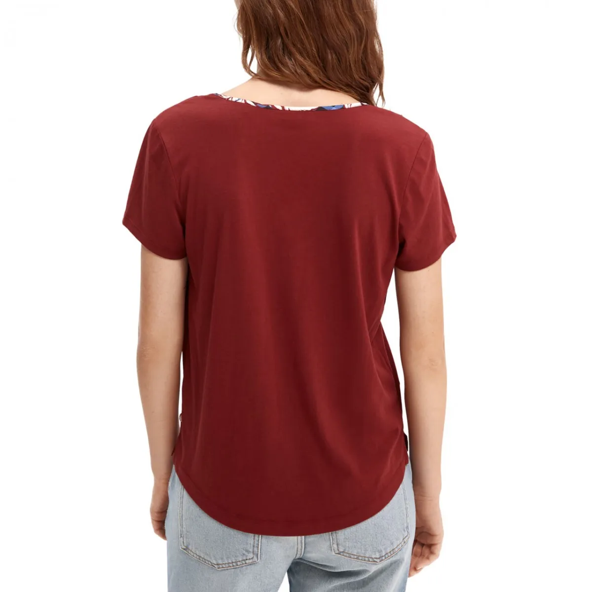 T-Shirt Con Scollo A V, Rosso