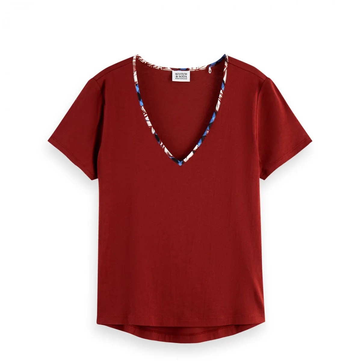 T-Shirt Con Scollo A V, Rosso