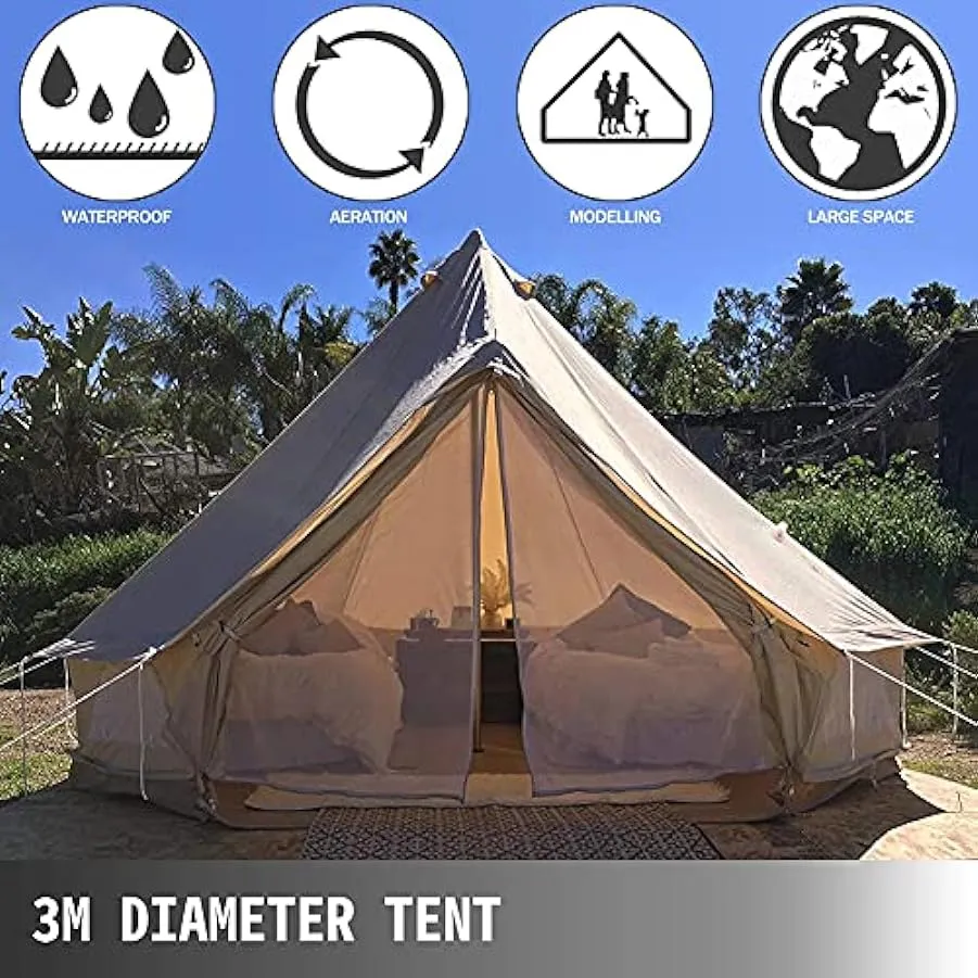 Tenda Yurta 3m / 4m con foro per stufa Tenda da campeggio per famiglie Tenda in tela di cotone Tenda a campana impermeabile per 