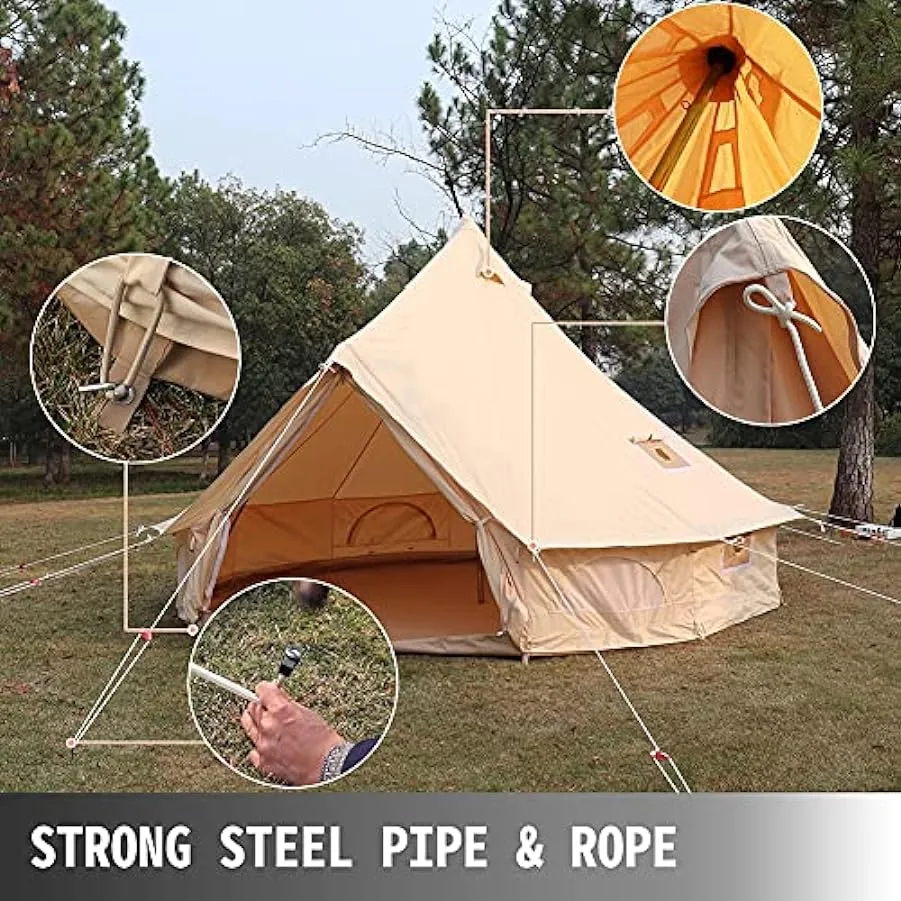 Tenda Yurta 3m / 4m con foro per stufa Tenda da campeggio per famiglie Tenda in tela di cotone Tenda a campana impermeabile per 