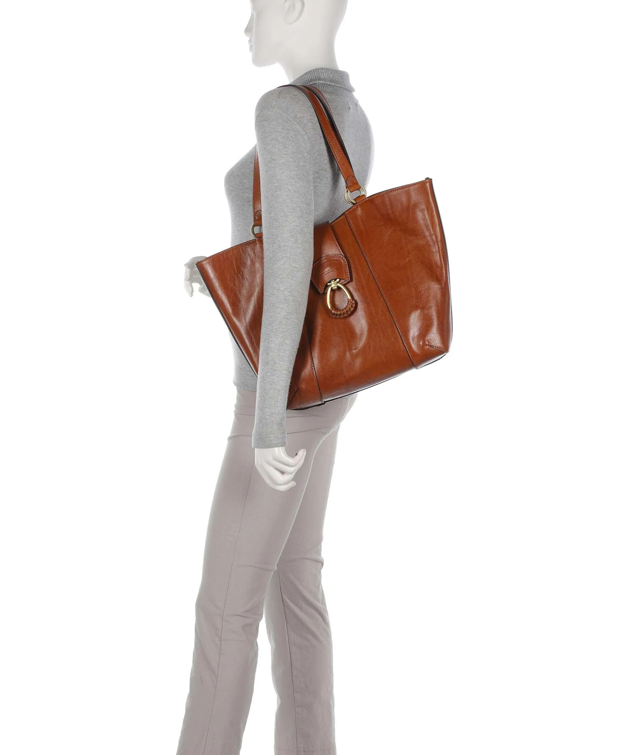  The Bridge Erica Borsa shopper pelle di vacchetta finemente grana cognac  