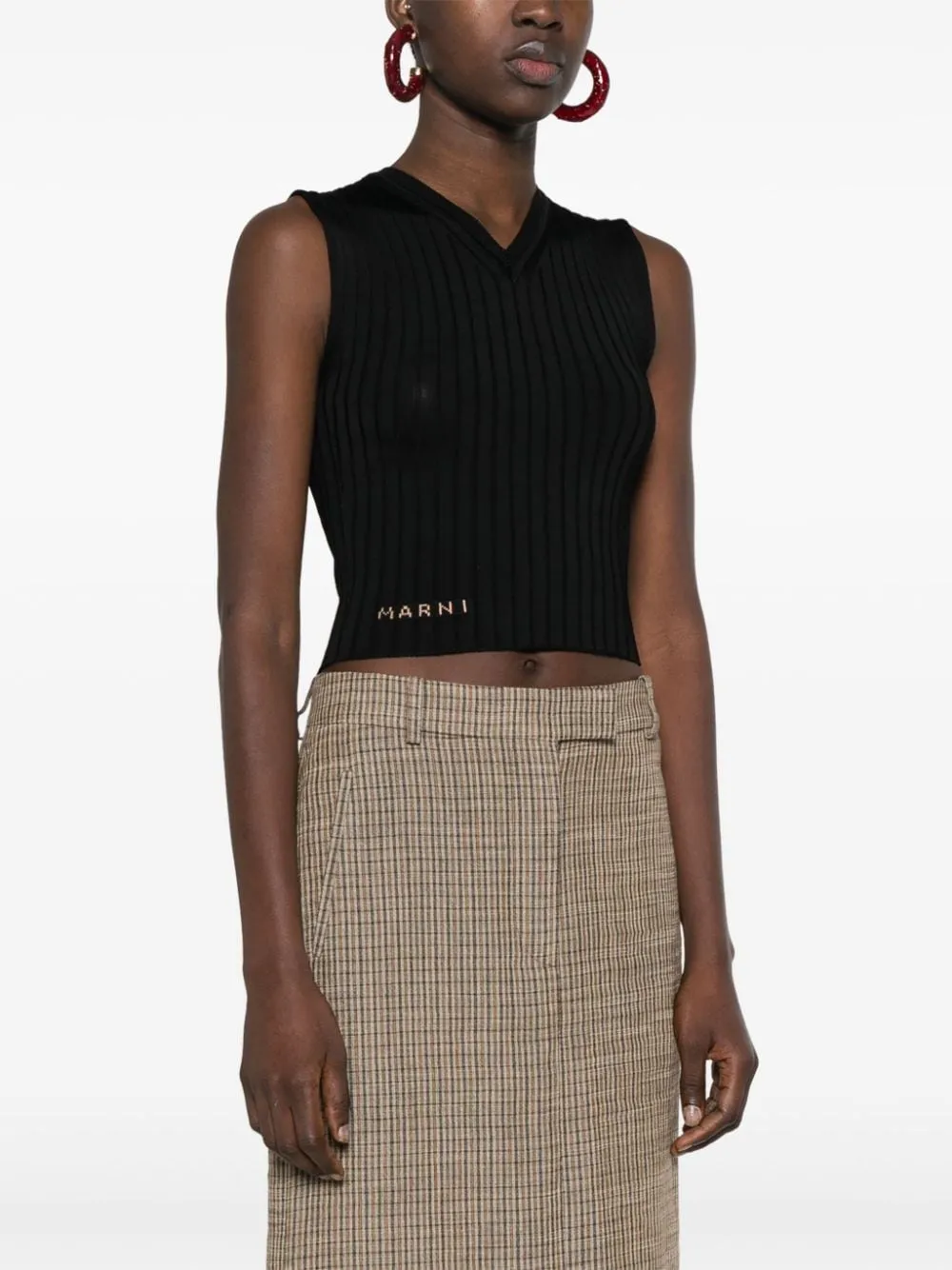 Top in maglia con scollo a v in nero - donna