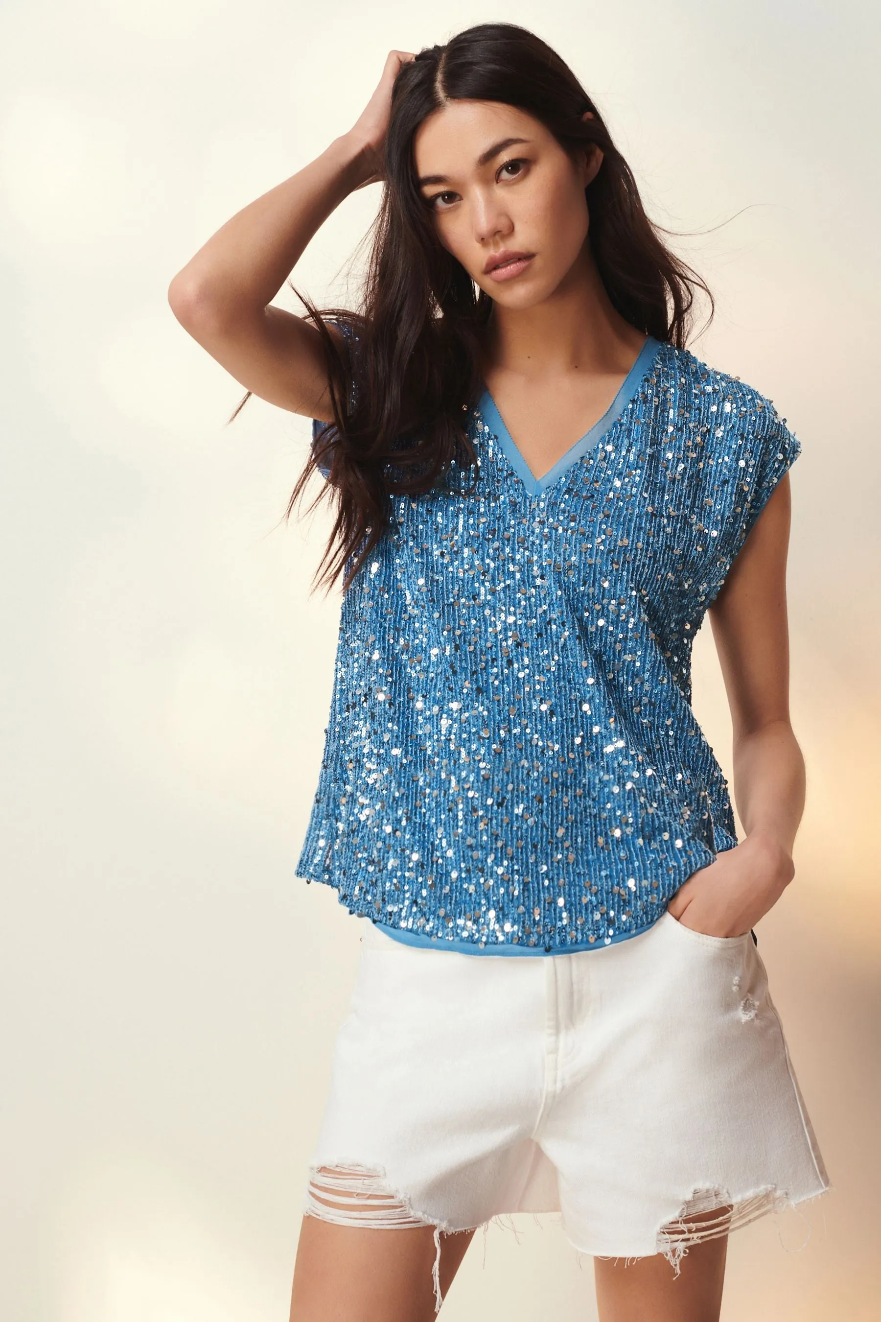 Top Paillettes con scollo a V