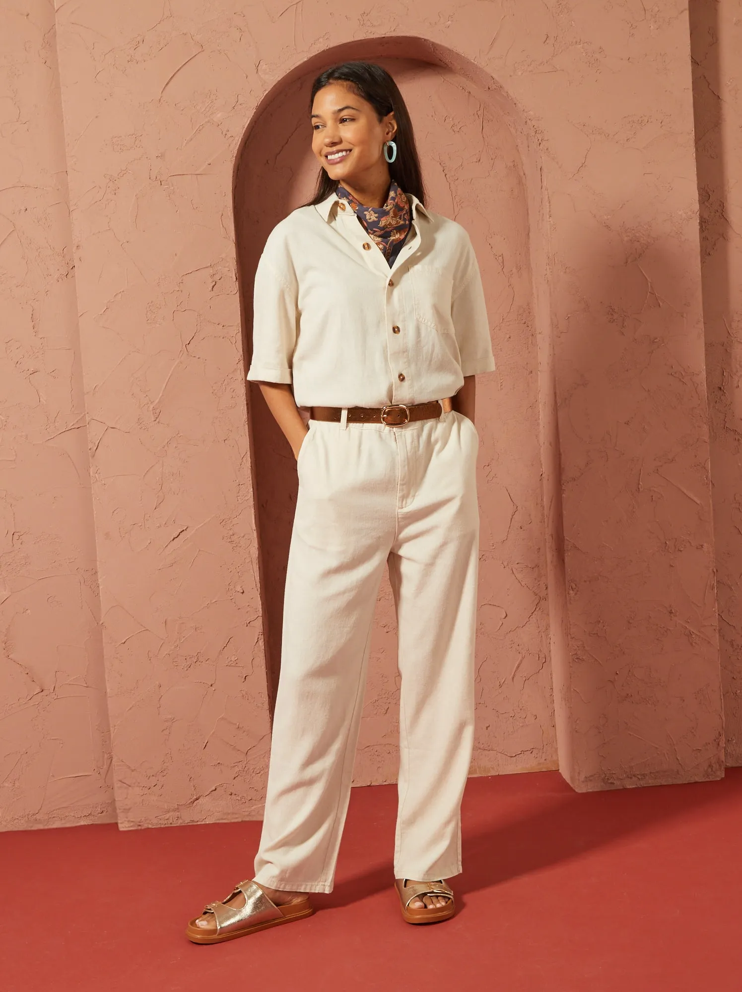 Tuta in misto lino a maniche corte - Unisex - BEIGE