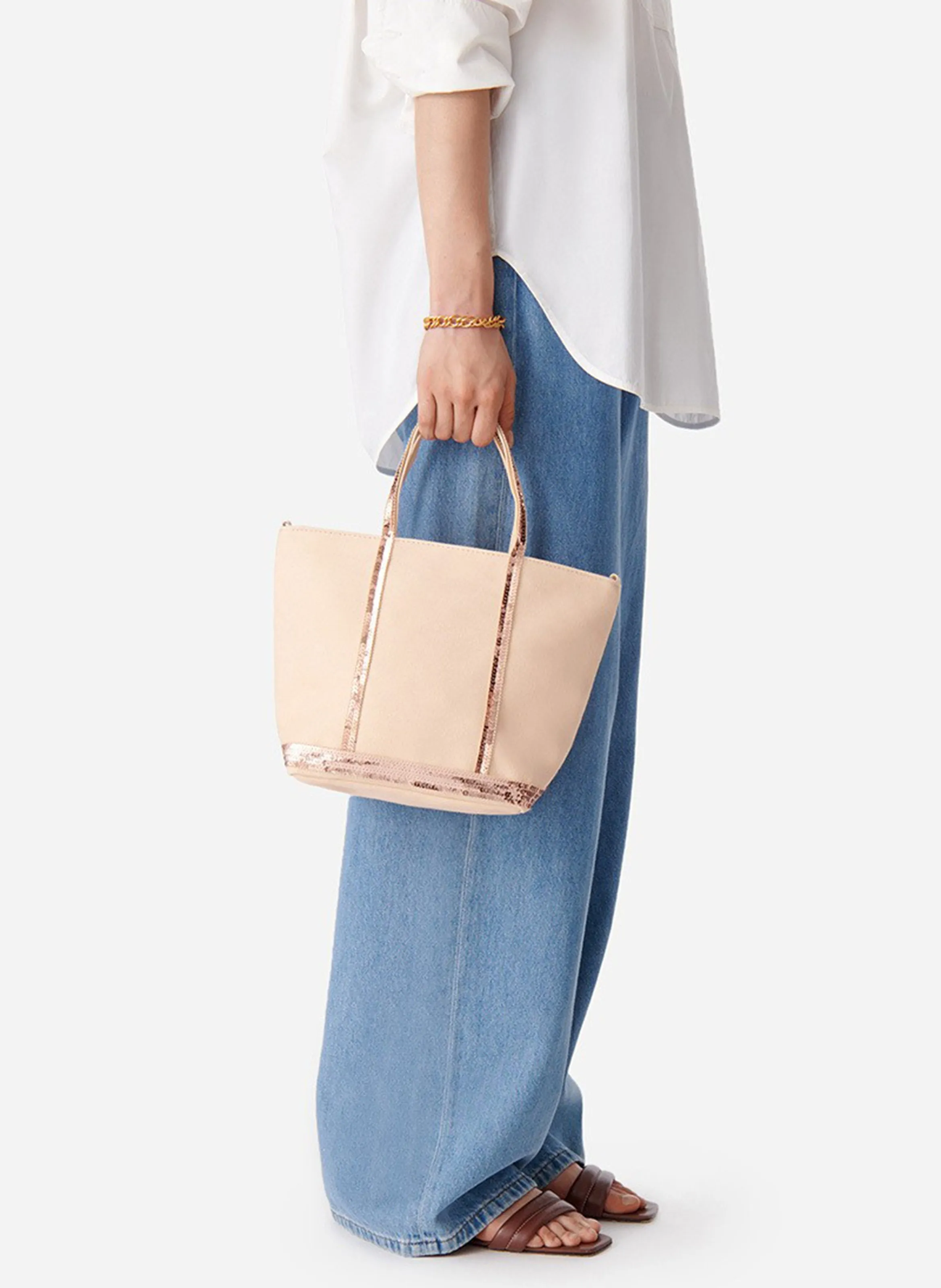  VANESSA BRUNO   Mini shopping bag in cotone con paillettes | Beige