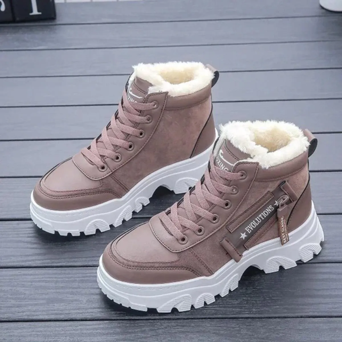 Vendita calda inverno nuove donne stivali caldi peluche tinta unita sport casual cotone pu canna corta stivali da neve botas spo