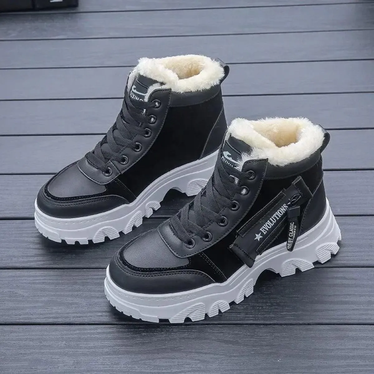 Vendita calda inverno nuove donne stivali caldi peluche tinta unita sport casual cotone pu canna corta stivali da neve botas spo
