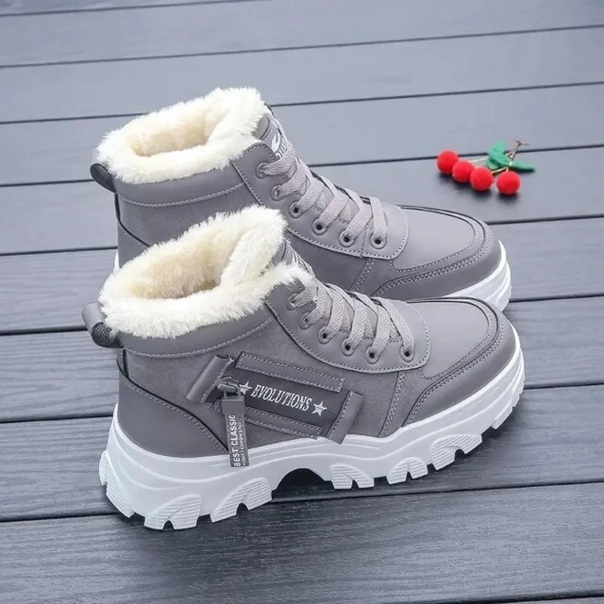Vendita calda inverno nuove donne stivali caldi peluche tinta unita sport casual cotone pu canna corta stivali da neve botas spo