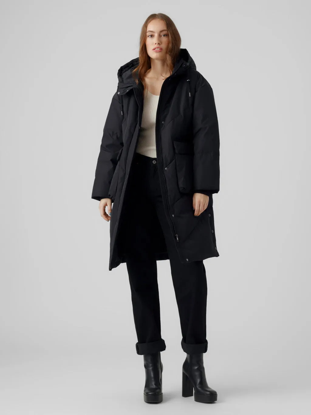 VERO MODA Piumino lungo con cappuccio Nero