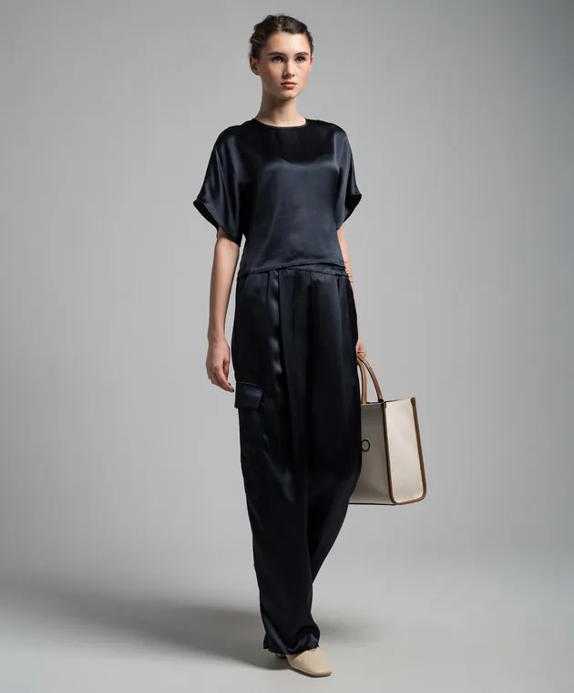Yves Salomon Blusa blu dal taglio dritto 24EYH00349SAVI