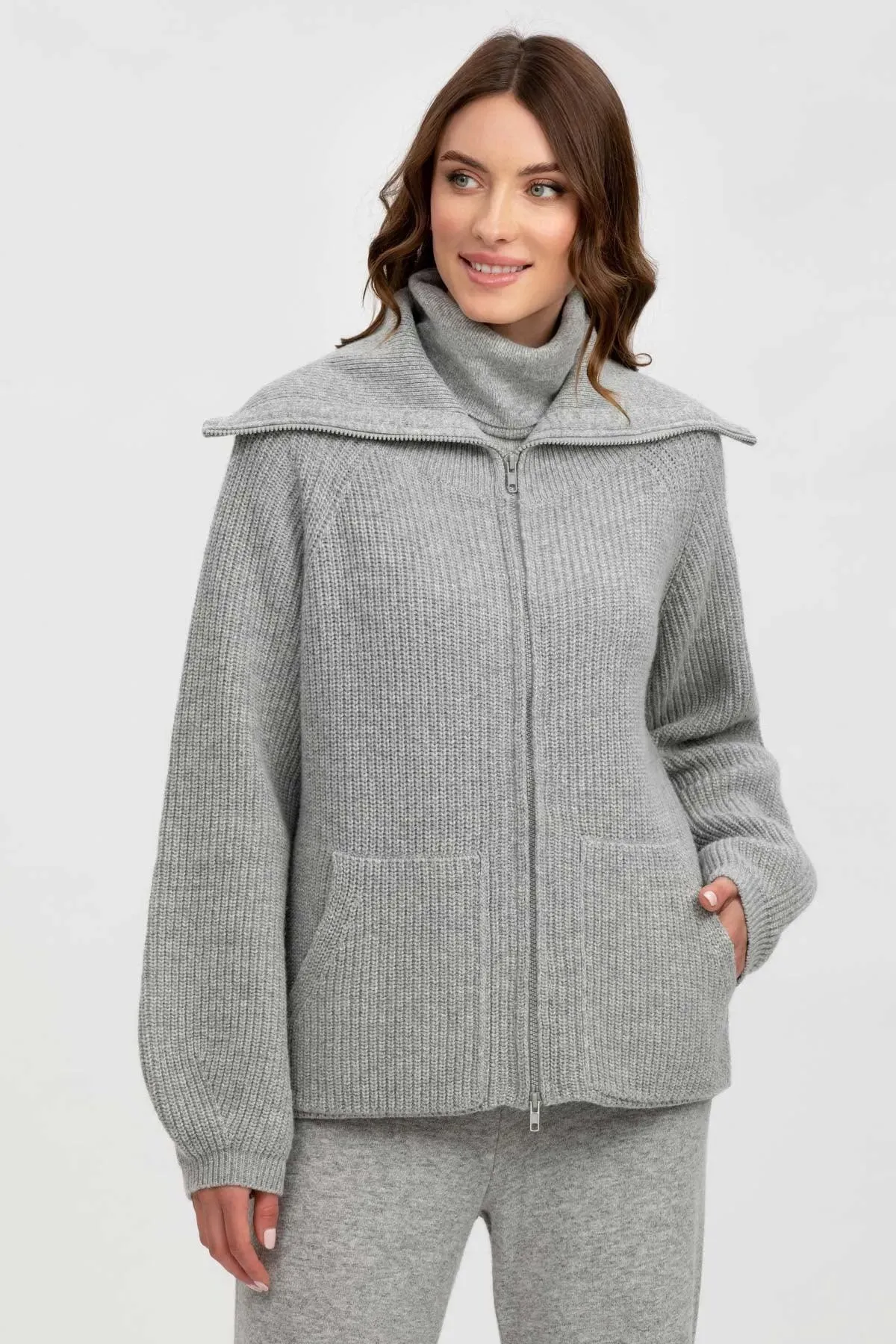 ZERMATT | Cardigan Grigio in Lana e Cashmere con Cerniera
