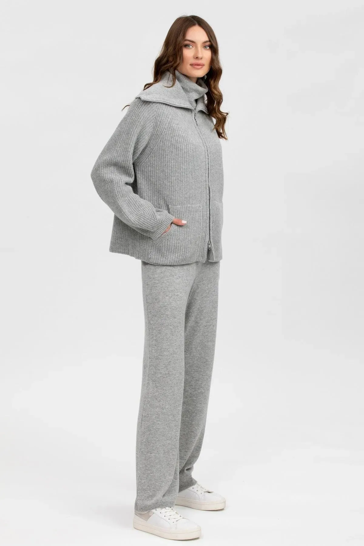 ZERMATT | Cardigan Grigio in Lana e Cashmere con Cerniera